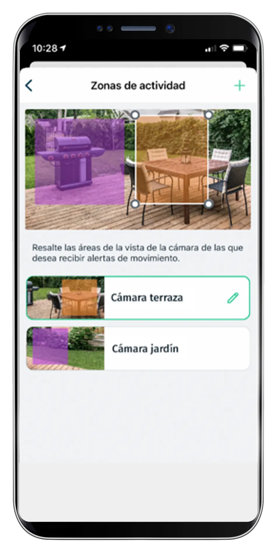 zona de actividad opcional para recibir alertas de movimiento
